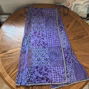 VTG Patchwork Hippie Wrap Skirt Long Gorgeous Purple & Gold One Size GUC